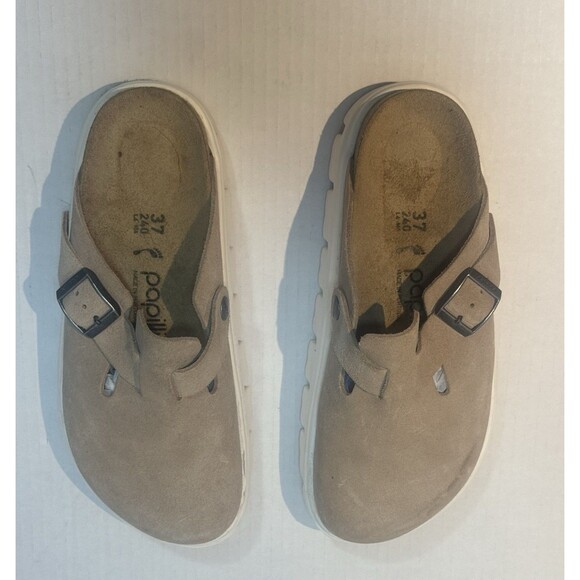 Birkenstock Papillio Boston Chunky Clogs Warm Sand Women's Sz 37 Suede Slip Ons - Picture 4 of 7